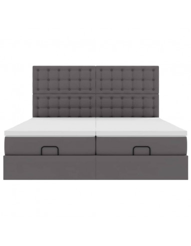 Struttura Letto Pouf con Materassi Grigio 200x200 cm Similpelle