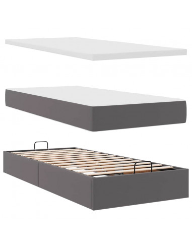 Struttura Letto Pouf con Materassi Grigio 200x200 cm Similpelle