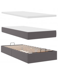 Struttura Letto Pouf con Materassi Grigio 200x200 cm Similpelle 2