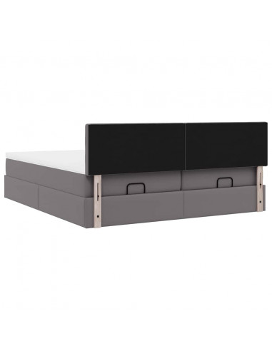 Struttura Letto Pouf con Materassi Grigio 200x200 cm Similpelle