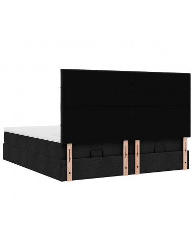 Struttura Letto Pouf con Materassi Nero 160x200 cm in Tessuto