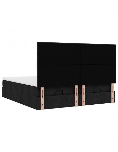 Struttura Letto Pouf con Materassi Nero 160x200 cm in Tessuto
