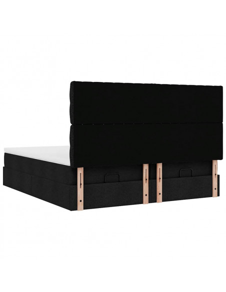 Struttura Letto Pouf con Materassi Nero 160x200 cm in Tessuto
