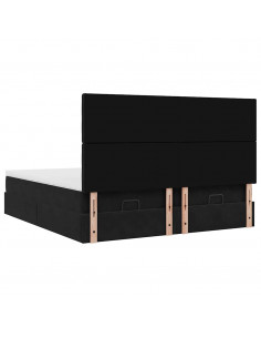 Struttura Letto Pouf con Materassi Nero 160x200 cm in Velluto