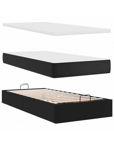 Struttura Letto Pouf con Materassi Nero 160x200 cm Similpelle