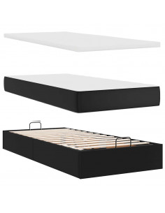 Struttura Letto Pouf con Materassi Nero 160x200 cm Similpelle