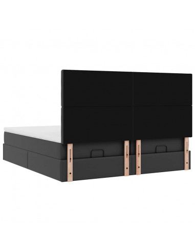 Struttura Letto Pouf con Materassi Nero 160x200 cm Similpelle