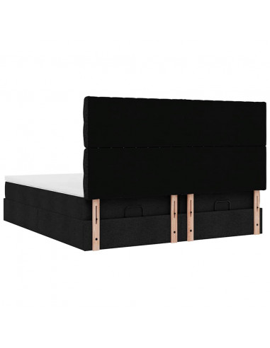 Struttura Letto Pouf con Materassi Nero 180x200 cm in Tessuto