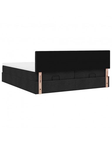 Struttura Letto Pouf con Materassi Nero 180x200 cm in Tessuto