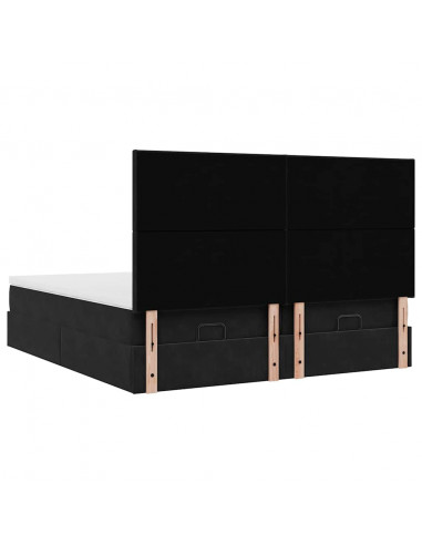 Struttura Letto Pouf con Materassi Nero 180x200 cm in Velluto