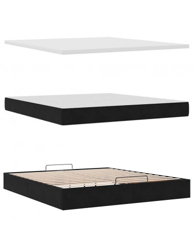 Struttura Letto Pouf con Materassi Nero 180x200 cm in Velluto