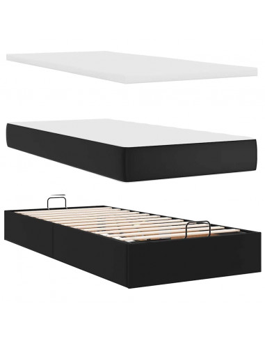 Struttura Letto Pouf con Materassi Nero 180x200 cm Similpelle