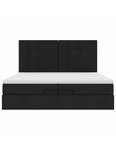 Struttura Letto Pouf con Materassi Nero 200x200 cm in Tessuto