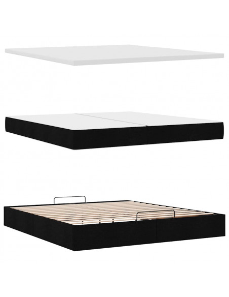 Struttura Letto Pouf con Materassi Nero 200x200 cm in Tessuto