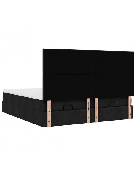 Struttura Letto Pouf con Materassi Nero 200x200 cm in Tessuto