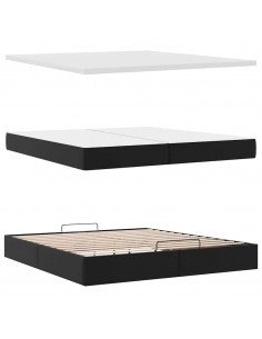 Struttura Letto Pouf con Materassi Nero 200x200 cm Similpelle 2