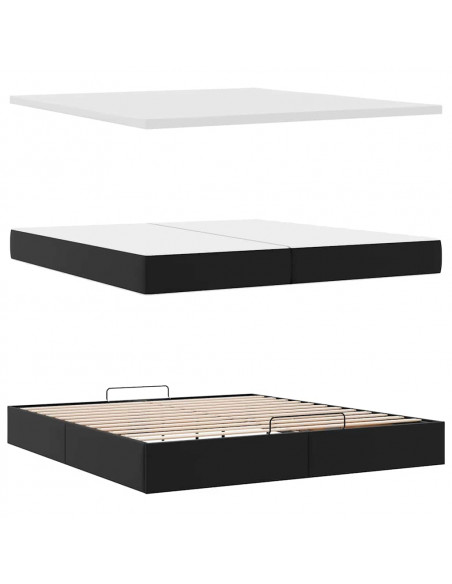 Struttura Letto Pouf con Materassi Nero 200x200 cm Similpelle