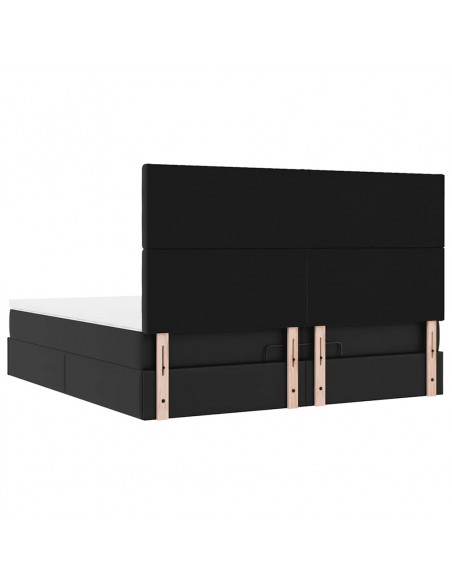 Struttura Letto Pouf con Materassi Nero 200x200 cm Similpelle