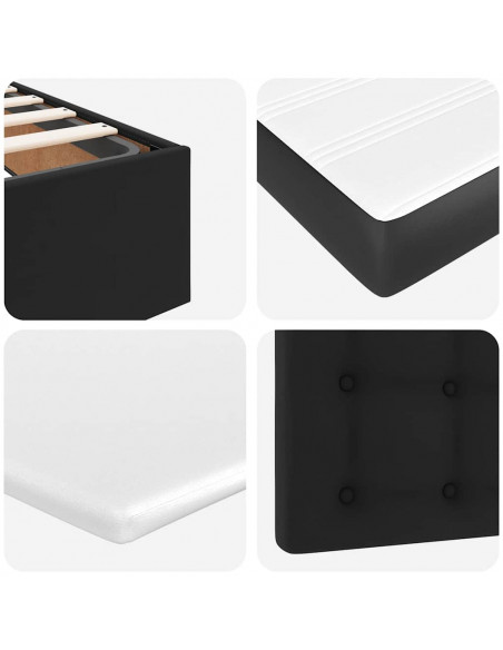 Struttura Letto Pouf con Materassi Nero 200x200 cm Similpelle
