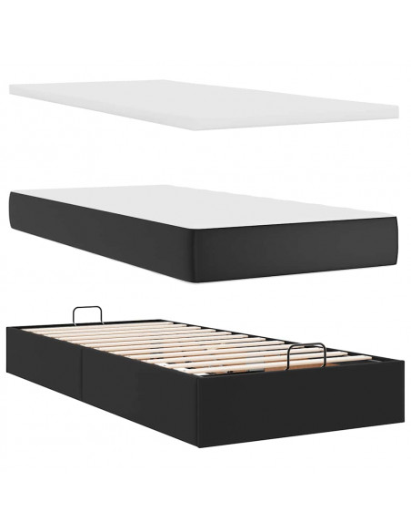 Struttura Letto Pouf con Materassi Nero 200x200 cm Similpelle