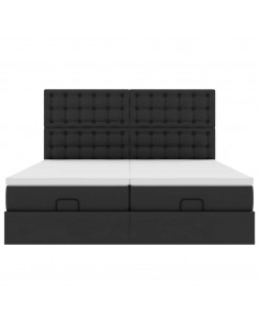 Struttura Letto Pouf con Materassi Nero 200x200 cm Similpelle