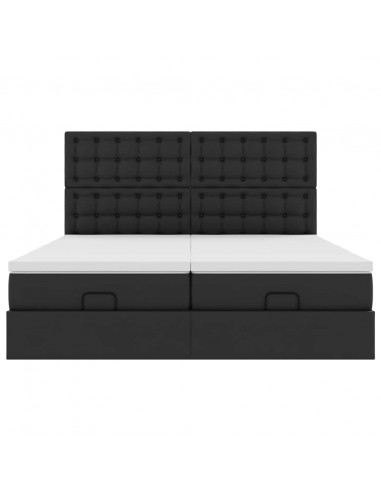 Struttura Letto Pouf con Materassi Nero 200x200 cm Similpelle