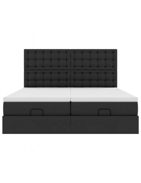 Struttura Letto Pouf con Materassi Nero 200x200 cm Similpelle