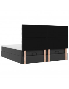 Struttura Letto Pouf con Materassi Nero 200x200 cm Similpelle