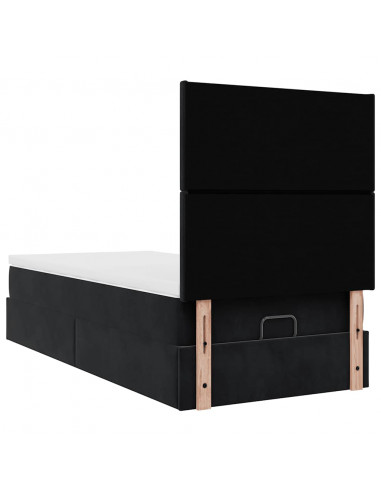 Struttura Letto Pouf con Materassi Nero 90x190 cm in Velluto