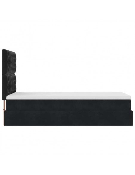 Struttura Letto Pouf con Materassi Nero 90x190 cm in Velluto