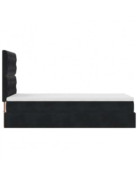 Struttura Letto Pouf con Materassi Nero 90x200 cm in Velluto