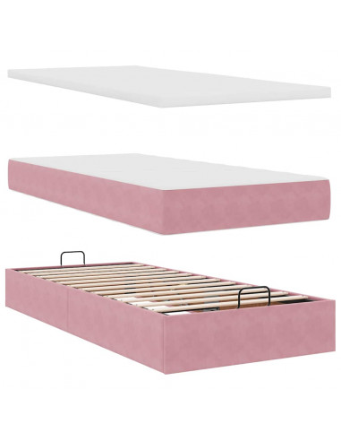Struttura Letto Pouf con Materassi Rosa 100x200 cm Velluto