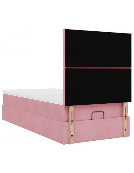 Struttura Letto Pouf con Materassi Rosa 100x200 cm Velluto