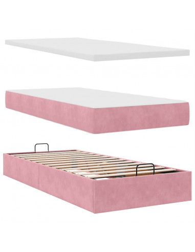 Struttura Letto Pouf con Materassi Rosa 100x200 cm Velluto