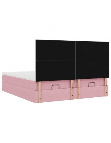 Struttura Letto Pouf con Materassi Rosa 180x200 cm Velluto