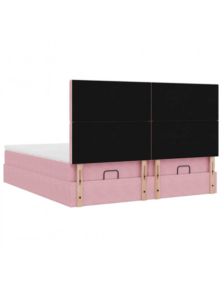 Struttura Letto Pouf con Materassi Rosa 180x200 cm Velluto