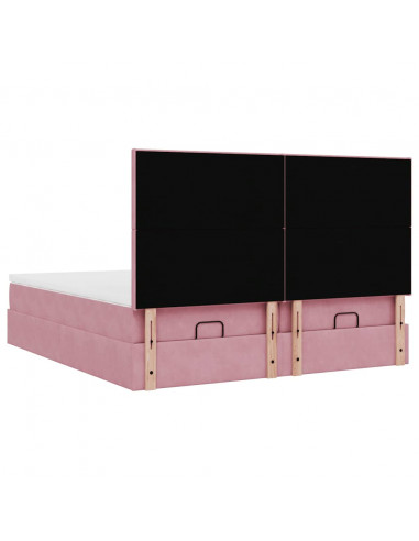 Struttura Letto Pouf con Materassi Rosa 180x200 cm Velluto