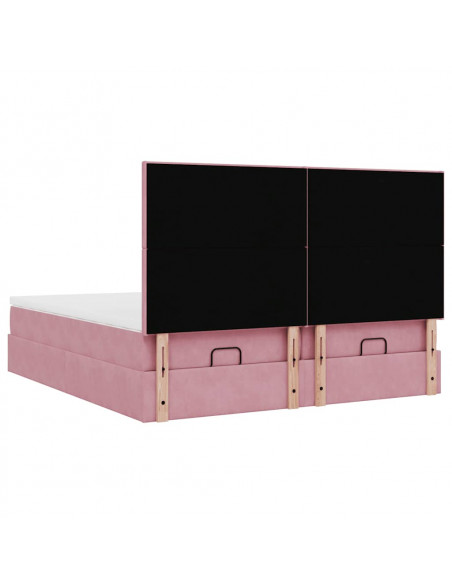 Struttura Letto Pouf con Materassi Rosa 180x200 cm Velluto
