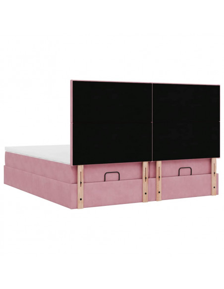 Struttura Letto Pouf con Materassi Rosa 180x200 cm Velluto