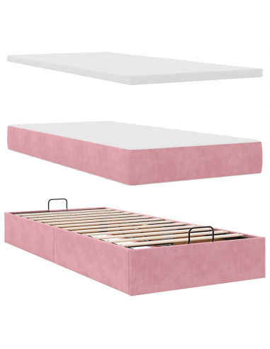 Struttura Letto Pouf con Materassi Rosa 180x200 cm Velluto