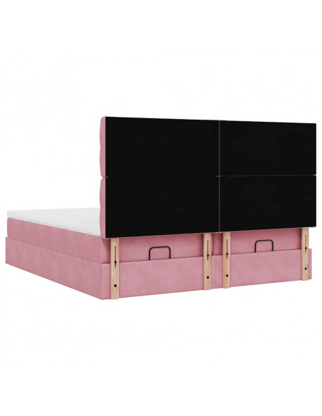 Struttura Letto Pouf con Materassi Rosa 180x200 cm Velluto