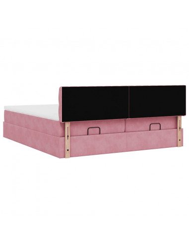 Struttura Letto Pouf con Materassi Rosa 180x200 cm Velluto