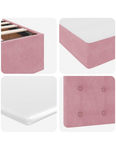 Struttura Letto Pouf con Materassi Rosa 180x200 cm Velluto