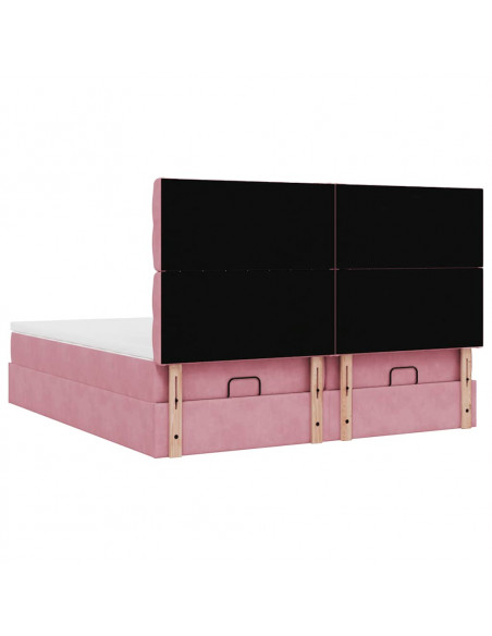 Struttura Letto Pouf con Materassi Rosa 180x200 cm Velluto