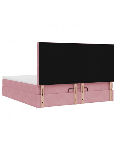 Struttura Letto Pouf con Materassi Rosa 180x200 cm Velluto