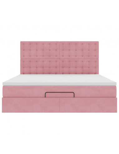 Struttura Letto Pouf con Materassi Rosa 180x200 cm Velluto