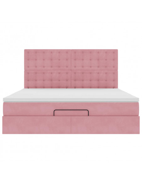 Struttura Letto Pouf con Materassi Rosa 180x200 cm Velluto