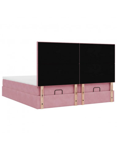 Struttura Letto Pouf con Materassi Rosa 200x200 cm Velluto