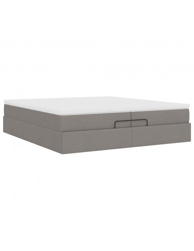 Struttura Letto Pouf con Materassi Tortora 200x200 cm Tessuto