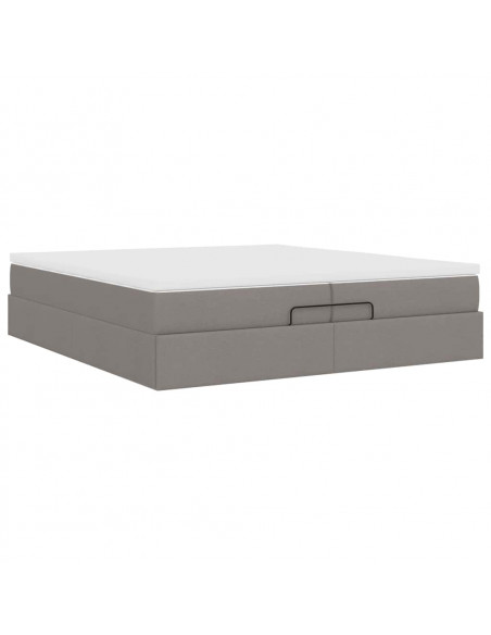 Struttura Letto Pouf con Materassi Tortora 200x200 cm Tessuto